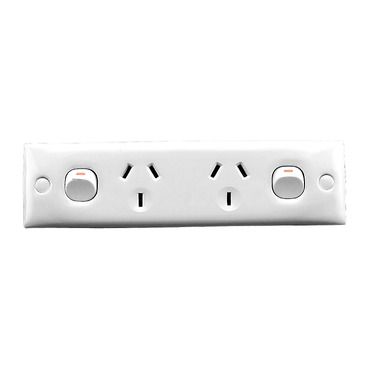 Standard Series, Twin Switch Socket Outlet, 250V, 10A, Skirt Mount, Straight Side
