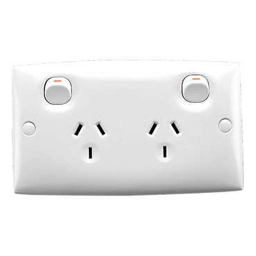 Twin Switch Socket Outlet, 250V, 10A, Large Format Size