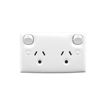 Twin Switch Socket Outlet, 250V 10A, Standard Size, Round Earth PIN For Ligthing