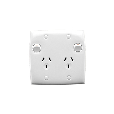Twin Switch Socket Outlet, 250V, 10A, Large Size, Vertical, Two Piece Base