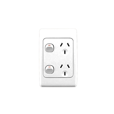 2000 Series, Twin Switch Socket Outlet 250V, 10A, Vertical, Safety Shutter, Two Piece Base