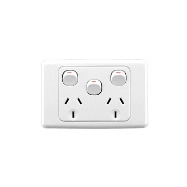 Clipsal 2000 Series Twin Switch Socket Outlet 250V, 10A, Removable Extra Switch, Safety Shutter