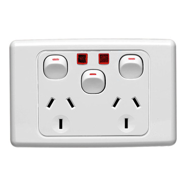 2000 Series, Twin Switch Socket Outlet, 250V, 10A, Removable Extra Switch, Indicator