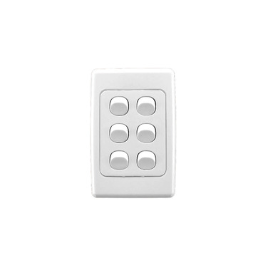 2000 Series, Flush Switch, 6 Gang, 250VAC, 10A, Standard, Vertical
