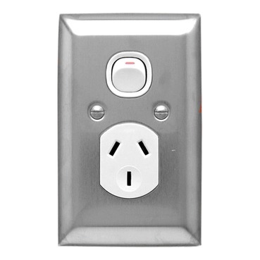 Metal Plate Series, Single Switch Socket Outlet, 250V, 10A, A Style Deep Curved Plate, Vertical