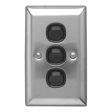 Flush Switch 3 Gang, 250VAC, 10A, Metal Plate Range, A Style, Standard, Vertical