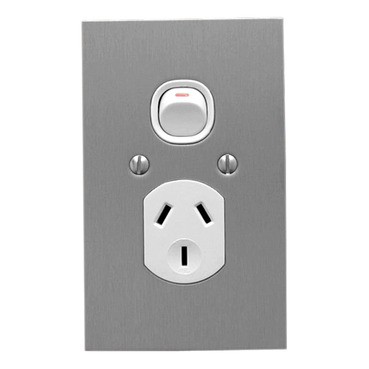 Metal Plate, Switch Socket Outlet, Single, 250V, 10A, B Style, Flat Plate, Vertical