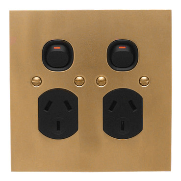 Metal Plate, Switched Socket Outlet, Twin, 250V, 10A, BB Style, Flat Plate, Vertical