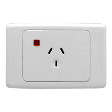 Clipsal 2000 Series Automat. Single Switch Socket Outlet 250VAC, 10A, Round Earth PIN W/Shutter And Neon