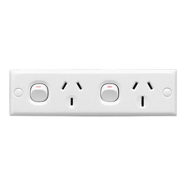 Twin Switch Socket Outlet, 250V, 10/15A, Skirt Mount For Ducting, Straight Side