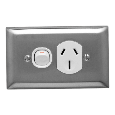 Metal Plate Series, Single Switch Socket Outlet, 250V, 15A, A Style Deep Curved Plate