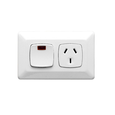 Prestige Series, Single Switch Socket Outlet 250V, 10A, Horizontal, Standard Size, Neon
