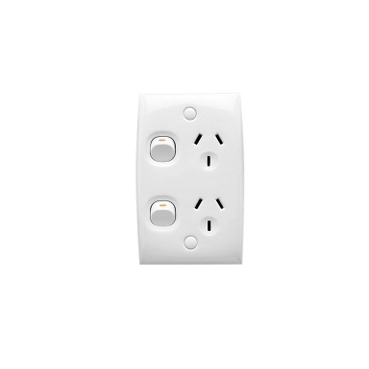 Twin Switch Socket Outlet, 250V, 10A, Standard Size, Vertical, Two Piece Base