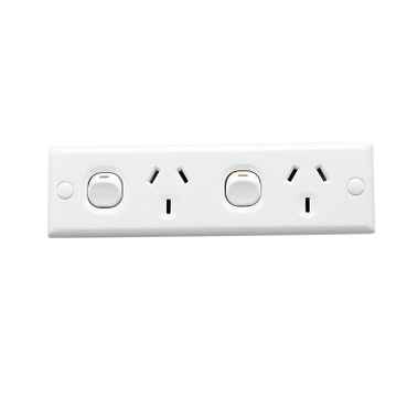 Twin Switch Socket Outlet, 250V, 10A, Skirt Mount For Ducting, Straight Side