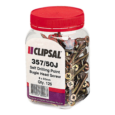 Clipsal - General Accessories, Screws, Bugle Head, Self Drilling Point, 8 X 50mm, Jar 125