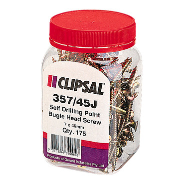 Clipsal - General Accessories, Screws, Bugle Head, Self Drilling Point, 7 X 45mm, Jar 175