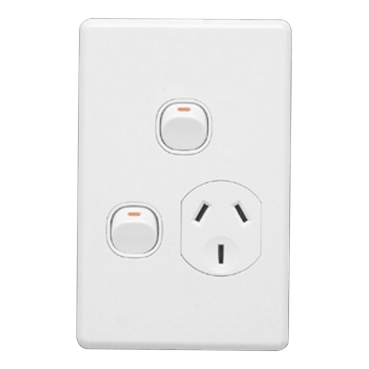 Clipsal C2000 Series Single Switch Socket Outlet Classic 250V, 10A, Vertical, Removable Extra Switch