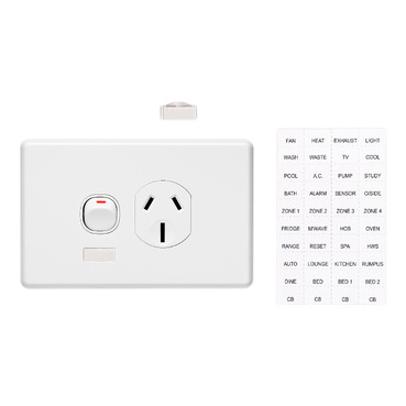 Clipsal C2000 Series Single Switch Socket Outlet Classic, 250V, 15A, Circuit Identification