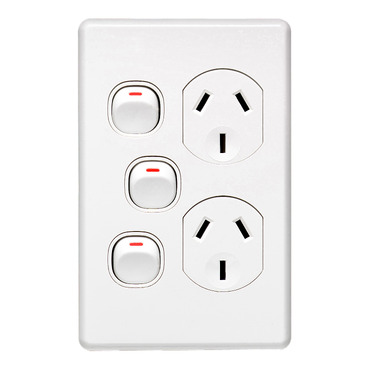 Clipsal C2000 Series Twin Switch Socket Outlet Classic, 250V, 10A, Vertical, Removable Extra Switch