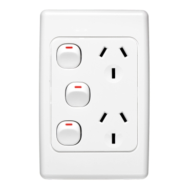 2000 Series, Twin Switch Socket Outlet, 250V, 10A, Vertical, Removable Extra Switch