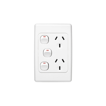 2000 Series, Twin Switch Socket Outlet, 250V, 10A, Vertical, Removable Extra Switch