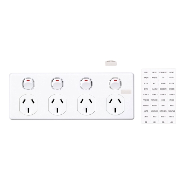 Clipsal C2000 Series Quad Switch Socket Outlet Classic, 250V, 10A, 2 Pole, Circuit Identification