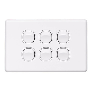 Classic C2000 Series, Flush Switch, 6 Gang, 250VAC, 10A, Standard, Horizontal