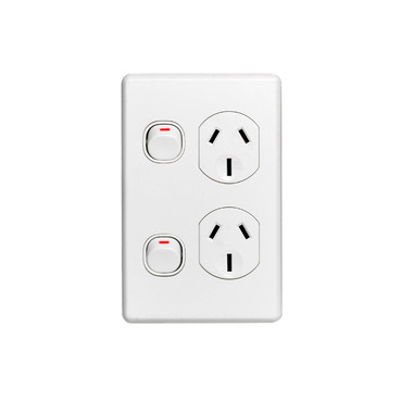 Clipsal C2000 Series Twin Switch Socket Outlet Classic, 250V, 15A, Vertical, Safety Shutter