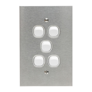 Metal Plate Series, Flush Switch, 5 Gang, 250VAC, 10A, Range, BSL Style, Standard, Vert