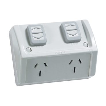 Twin Switch Socket Outlet, 250V, 10A, Weather Proof, Flush Mount