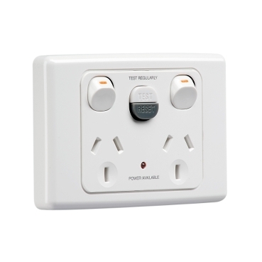 2000 Series, RCD Protected Twin Switch Socket Outlet 250V, 10A, 1 Pole, 30mA RCD