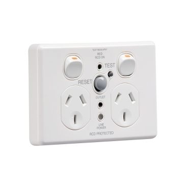 C2000 Series, RCD Protected Twin Switch Socket Outlet Classic, 250V, 10A, 30mA, RCD Standard Grade