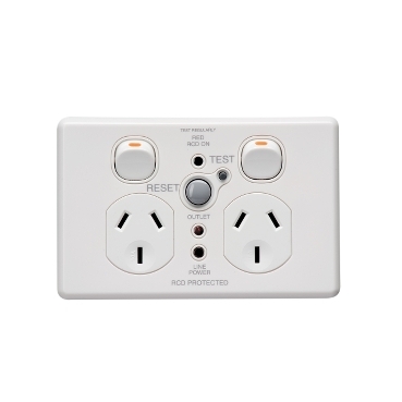 Clipsal C2000 Series RCD Protected Twin Switch Socket Outlet Classic, 250V, 10A, 10mA, RCD Medical Grade
