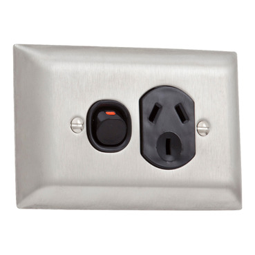 Single Switch Socket Outlet, 250V, 10A, A Style Deep Curved Plate
