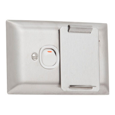 Metal Plate Series, Single Switch Socket Outlet, 250V, 10A, A Style Deep Curved Plate, Lockable Flap