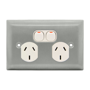 Metal Plate Series, Twin Switch Socket Outlet, 250V, 10A, A Style Deep Curved Plate