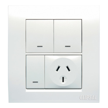 Twin Switch Socket Outlet, 250V, 10A, Vertical Grid, 2 Removable Extra Switch