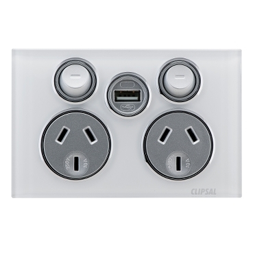 Clipsal Saturn 4000 Double General Power Outlet With Single USB Charger