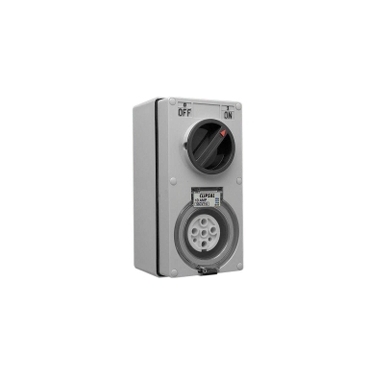 Switched Socket Outlet, 500V, 10A, 7 Round PIN, IP66, 3 Pole, Vertical