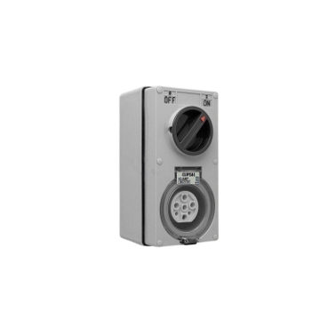 Switched Socket Outlet, 500V, 20A, 7 Round PIN, IP66, 3 Pole, Vertical