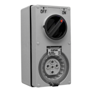 Clipsal - 56 Series, Switched Socket Outlet, 500V, 20A, 5 Round PIN, IP66, 3 Pole, Vertical