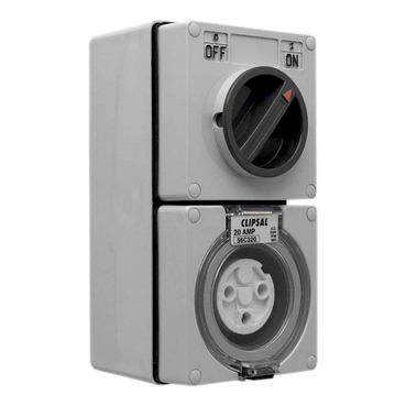Clipsal - 56 Series, Switched Socket Outlet, 250V, 20A, 3 Round PIN, IP66, 1 Pole