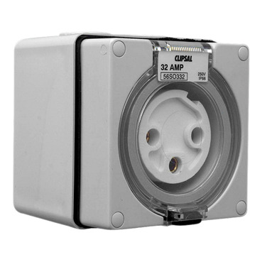 Clipsal - 56 Series, Socket Outlets, Surface Sockets - IP66, 250V 32A - 3 Round Pins