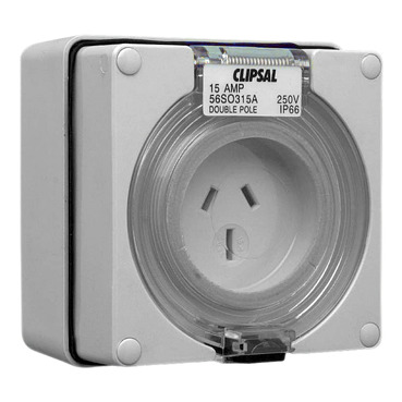 Clipsal - 56 Series, Socket Outlet, 3 Flat PIN, 250V, 15A, Auto Switched, 2 Pole