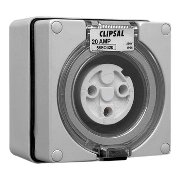 Clipsal - 56 Series, Surface Socket, IP66, 250V 20A - 3 Round Pins