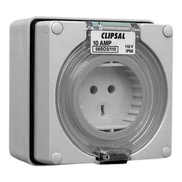 Socket Outlet, 3 PIN Round/Flat, 110V, 10A