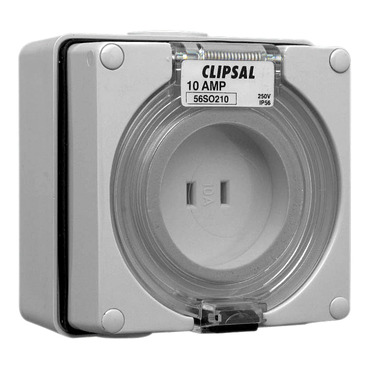 Clipsal - 56 Series, Socket Outlets, Surface Sockets - IP66, 110V 10A - 2 ParAllel Flat Pins