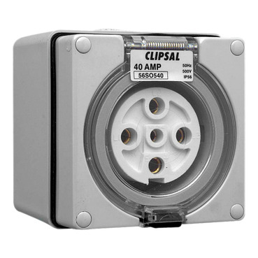 Clipsal - 56 Series, Surface Socket, IP66, 500V 40A - 5 Round Pins