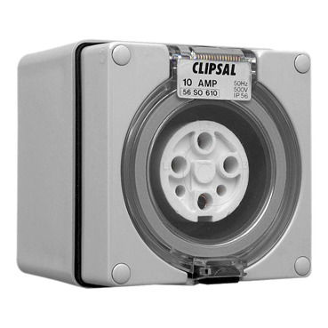 Clipsal - 56 Series, Socket Outlets, Surface Sockets - IP66, 500V 10A - 6 Round Pins
