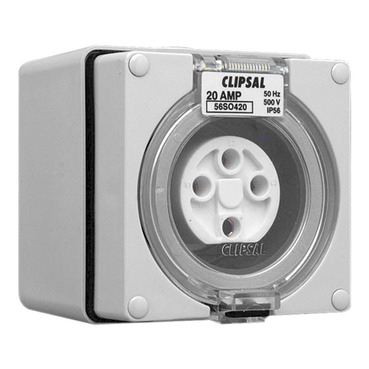 Clipsal - 56 Series, Socket Outlets, Surface Sockets - IP66, 500V 20A - 4 Round Pins